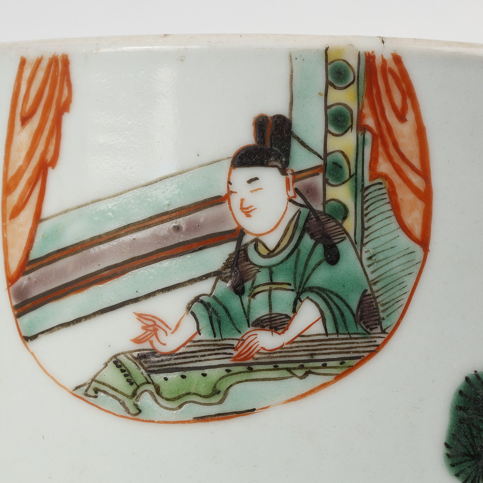 Polychrome : Brushpot for scholars  in porcelain Famille Verte  - Period Kangxi 1662/1722