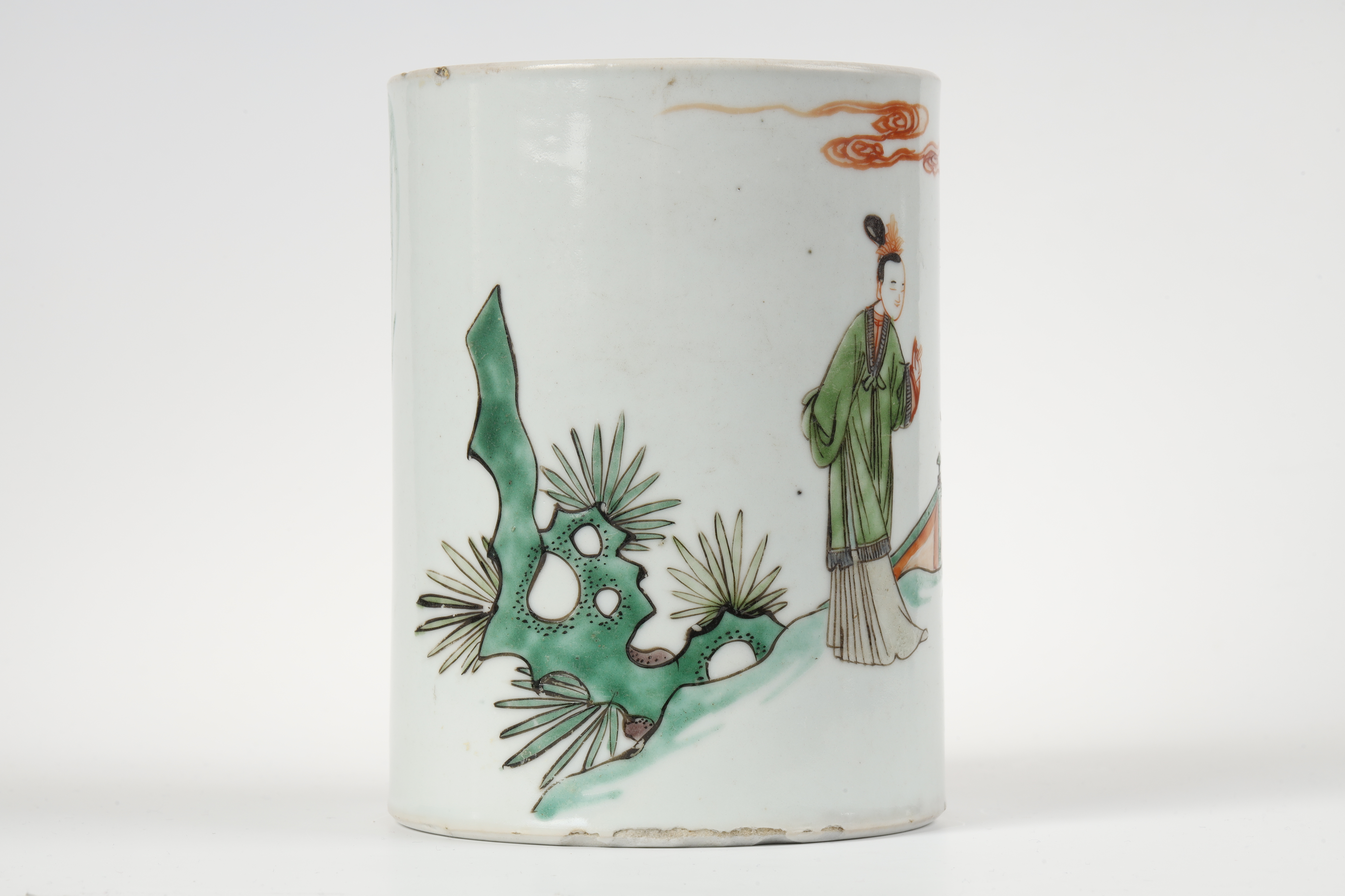 Polychrome : Brushpot for scholars  in porcelain Famille Verte  - Period Kangxi 1662/1722