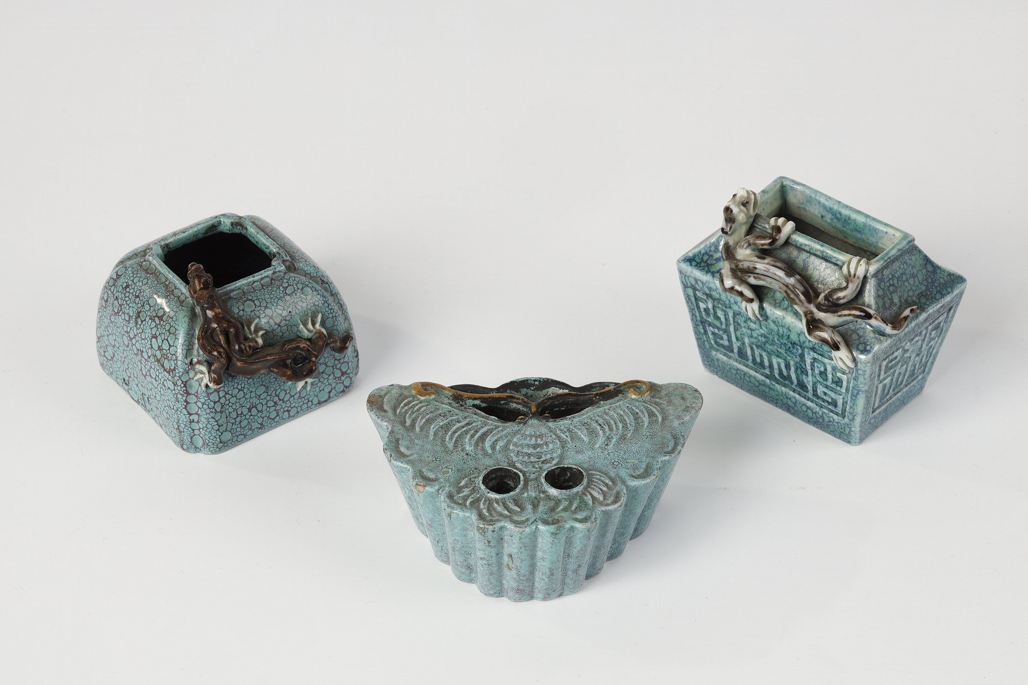 Polychrome : Three pieces for  scolars in porcelain robin egg - China 19th century