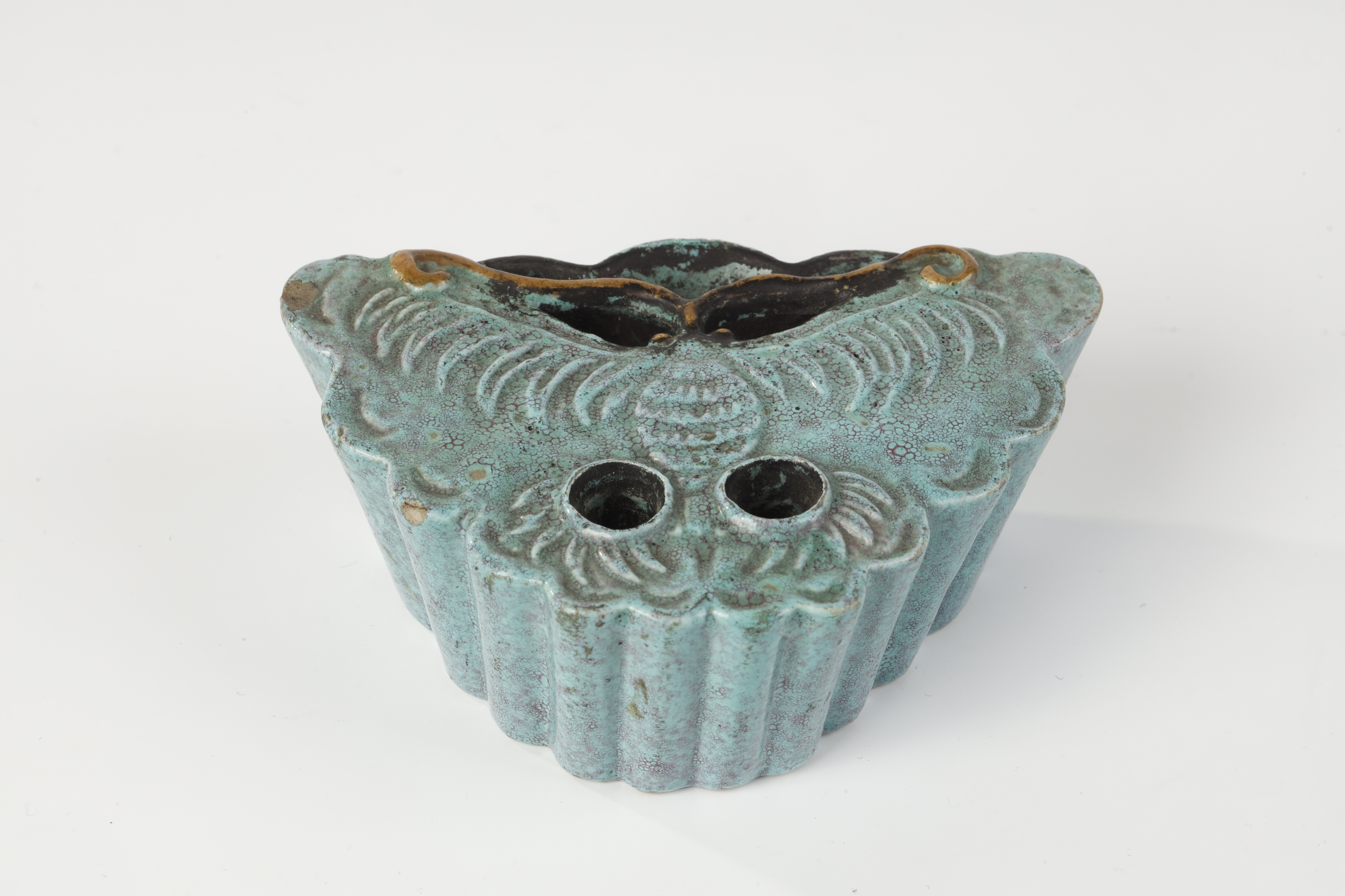 Polychrome : small inkpot in robin-egg colored porcelain fot scholar China 19th century
