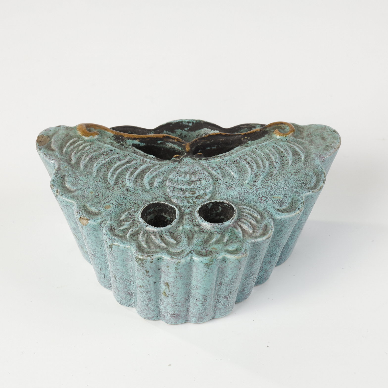 Polychrome : small inkpot in robin-egg colored porcelain fot scholar China 19th century