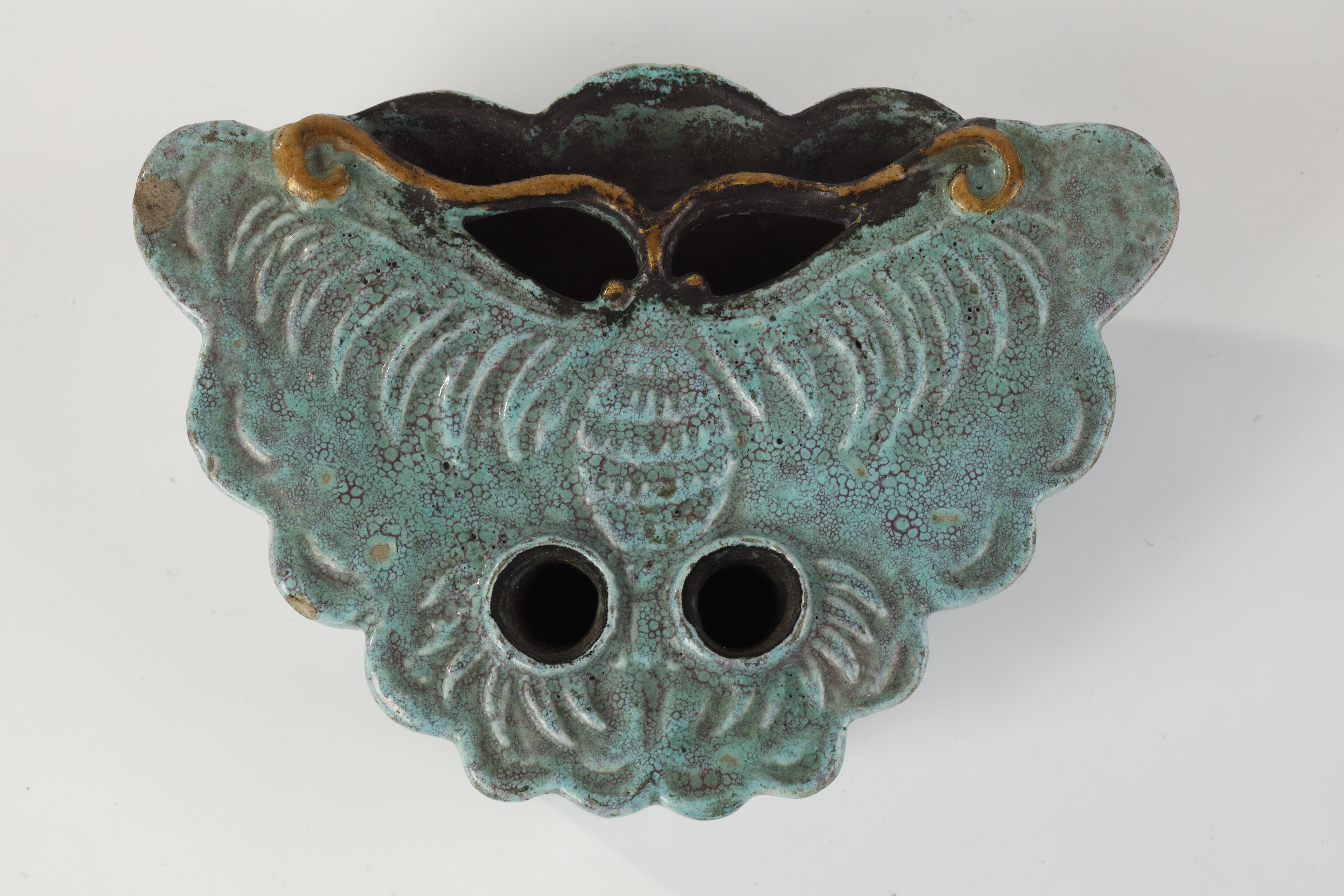 Polychrome : small inkpot in robin-egg colored porcelain fot scholar China 19th century