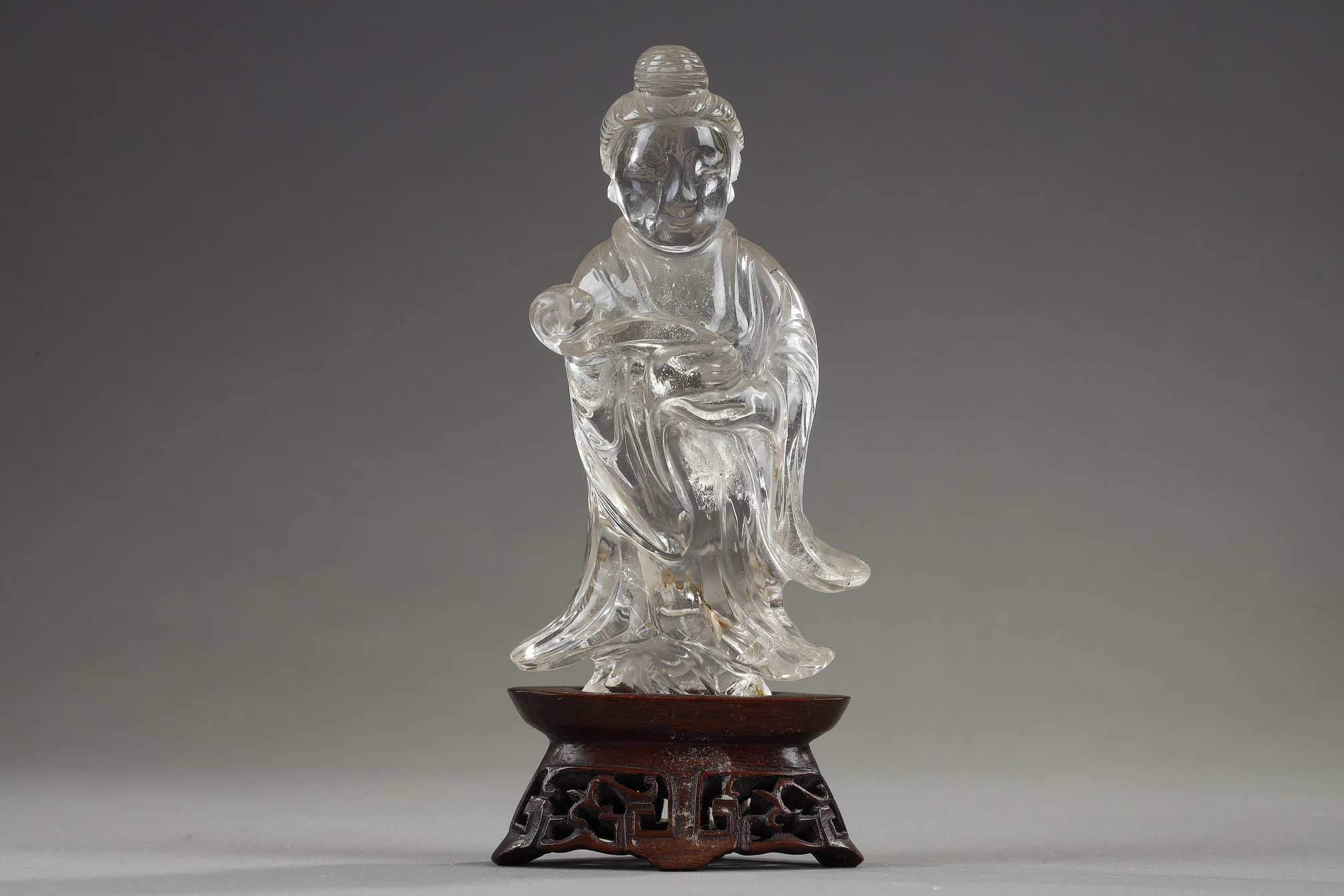 Works of Art : Rock crystal guanyin holding a ruyi septre  - China 19th century