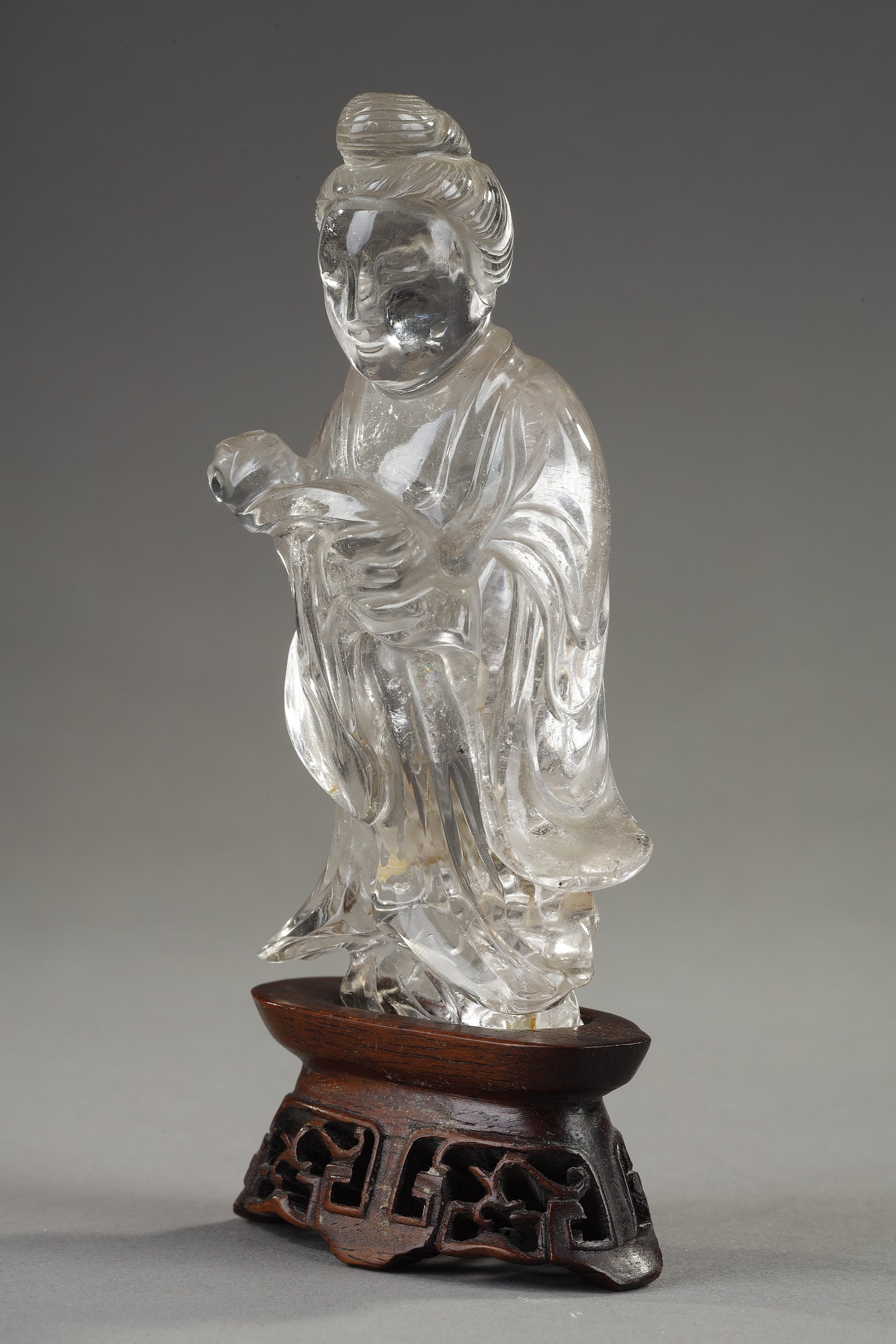 Works of Art : Rock crystal guanyin holding a ruyi septre  - China 19th century