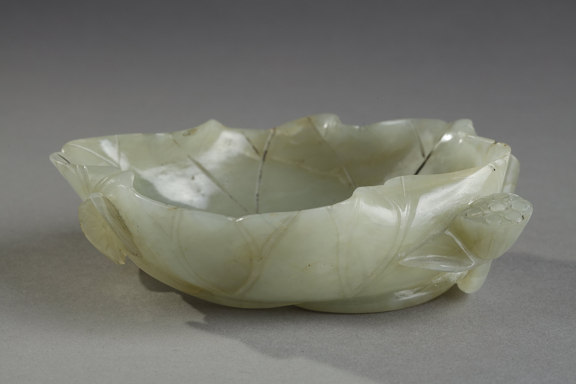 Works of Art : Jade brush washer nephrite celadon shaped lotus leaf - China 19th century