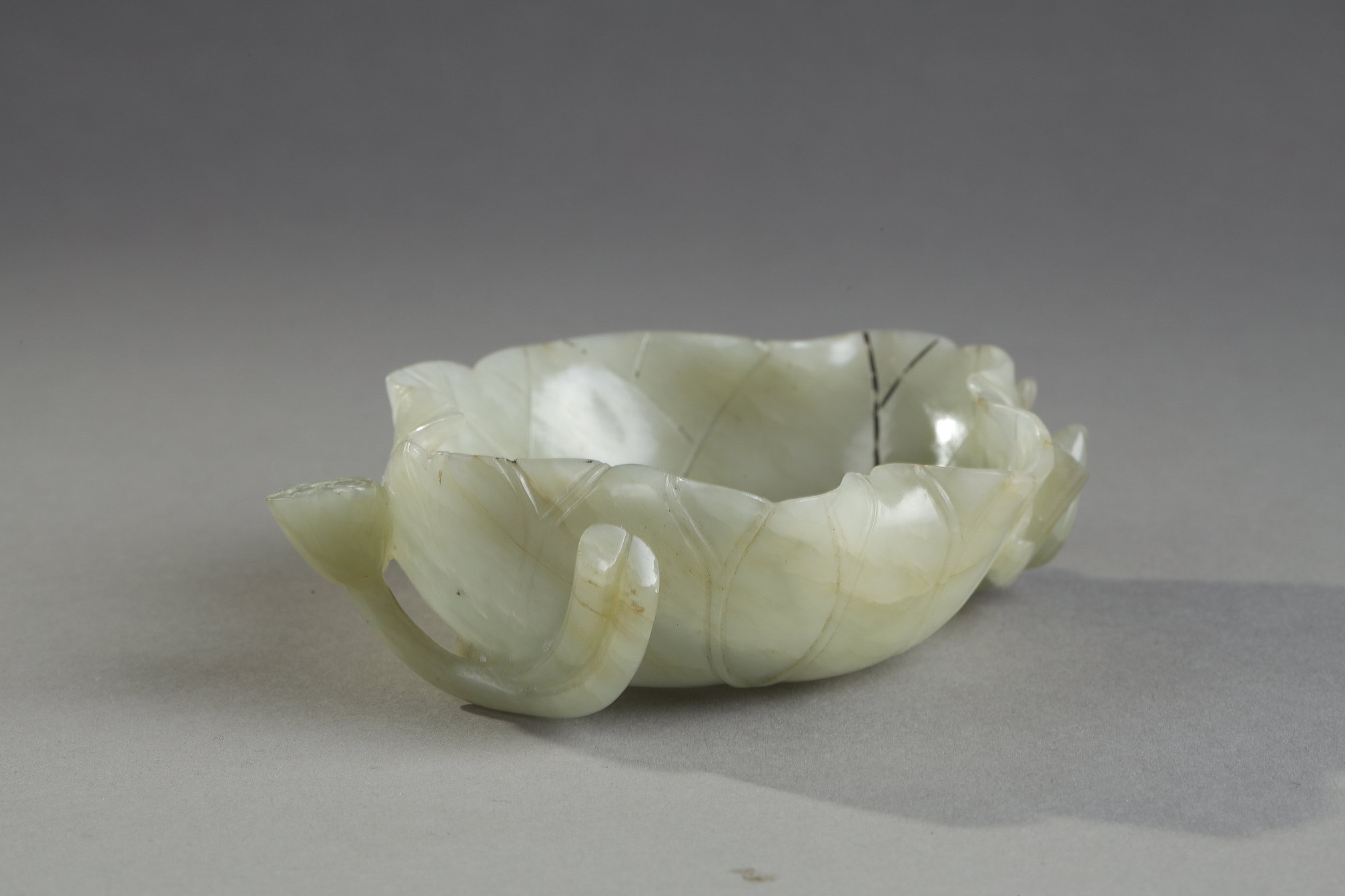 Works of Art : Jade brush washer nephrite celadon shaped lotus leaf - China 19th century