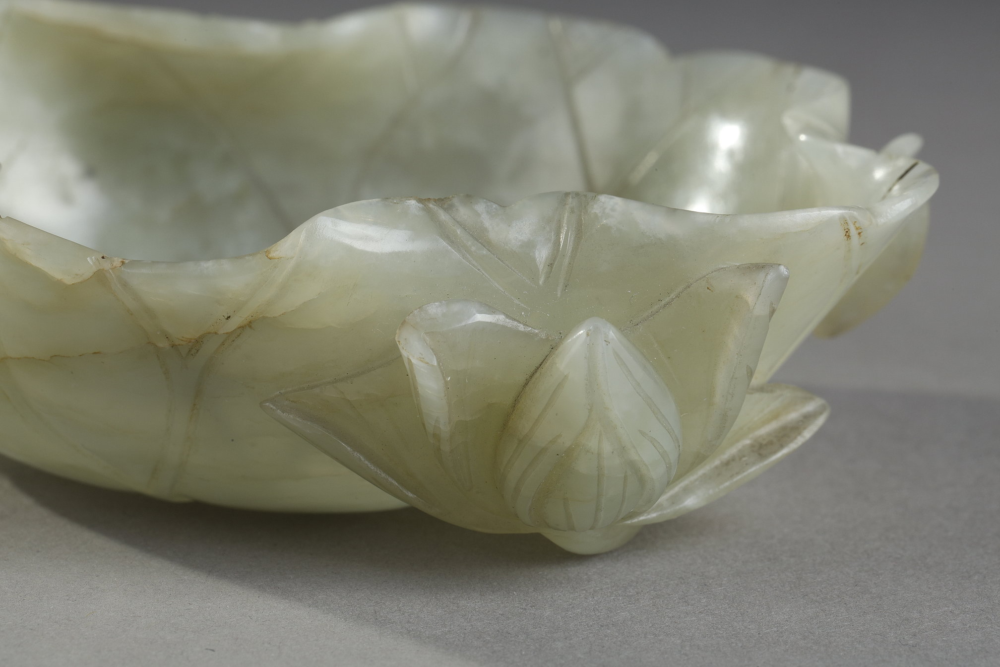 Works of Art : Jade brush washer nephrite celadon shaped lotus leaf - China 19th century