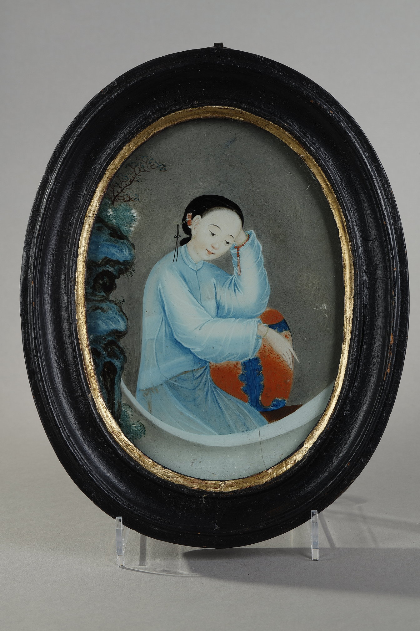 Works of Art : Fixed under framed glass representing a court lady . China 19th century