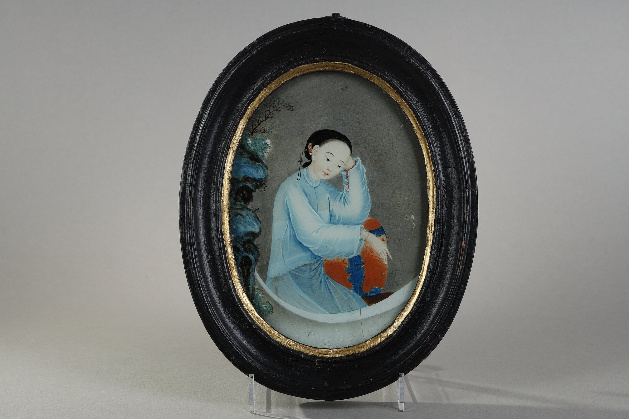 Works of Art : Fixed under framed glass representing a court lady . China 19th century
