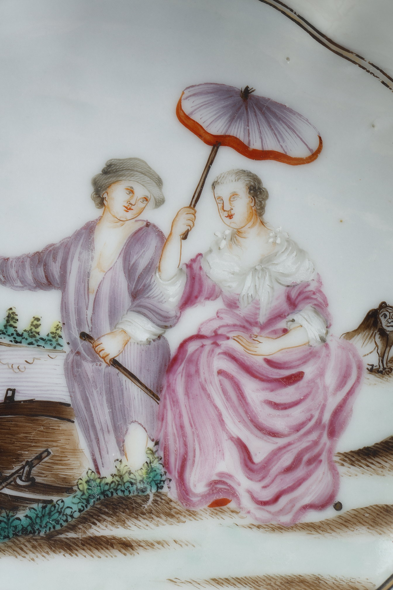 Polychrome :  polylobed porcelain cup of the Famille Rose with European decor other version of the departure of the pelerins for Cythere - China Qianlong Period 1736/1795