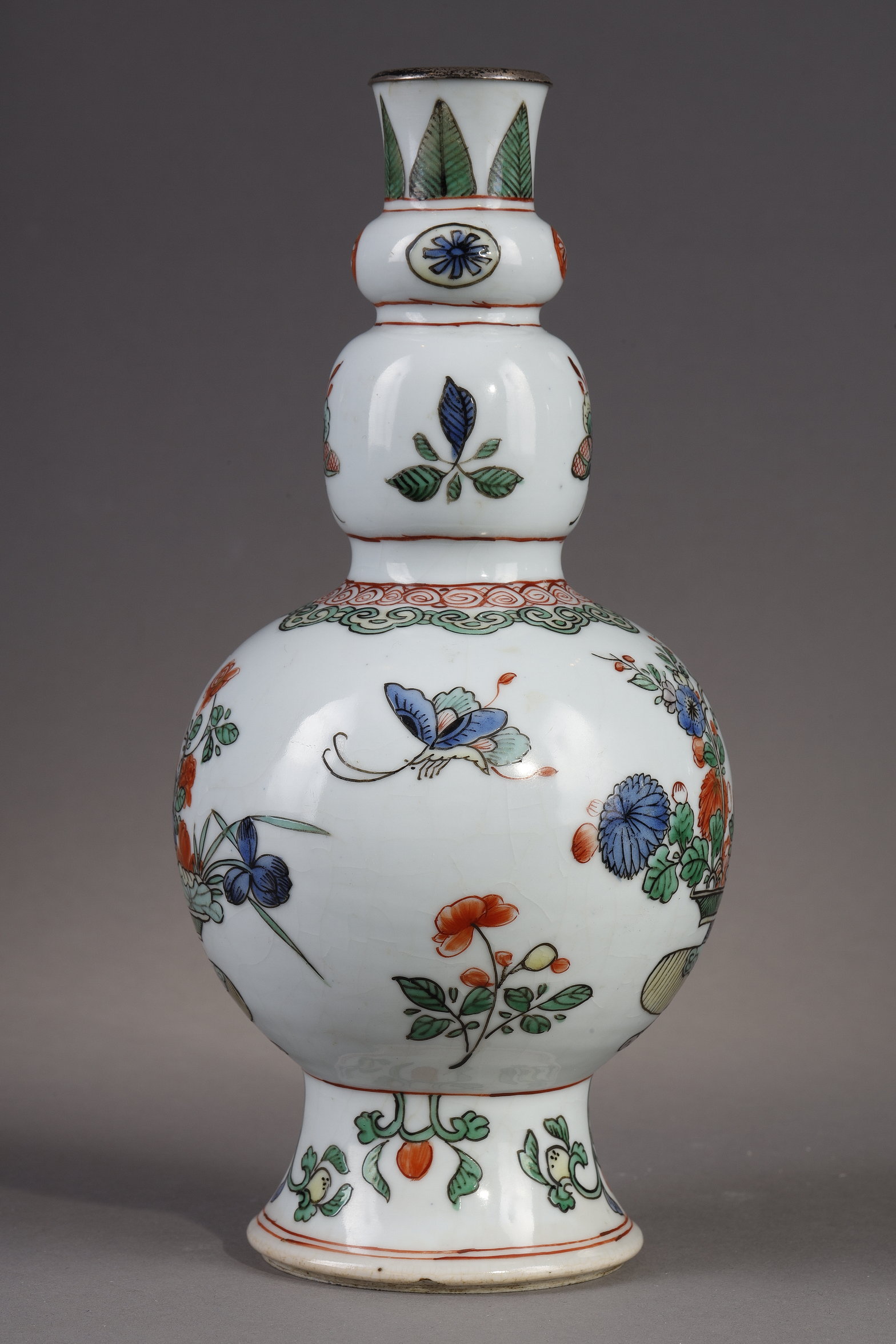 Polychrome : Rare porcelain vase triple gourd  Famille Verte - Kangxi period 1662/1722

Silver mount later