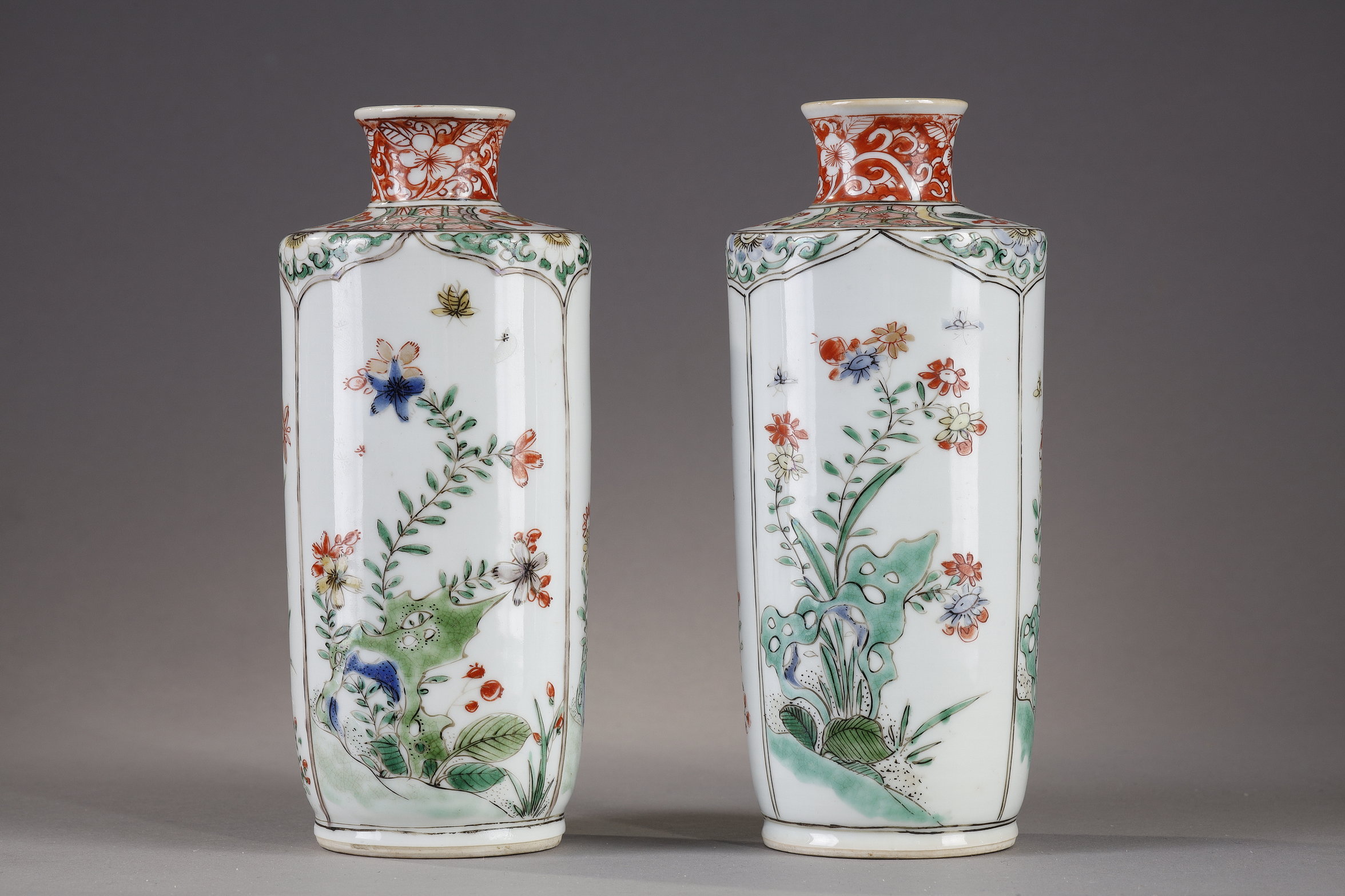Polychrome : pair of vases "famille verte porcelain -   Kangxi period 1662/1722 -  