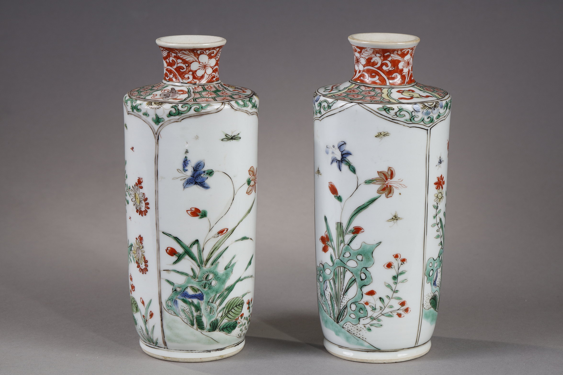 Polychrome : pair of vases "famille verte porcelain -   Kangxi period 1662/1722 -  