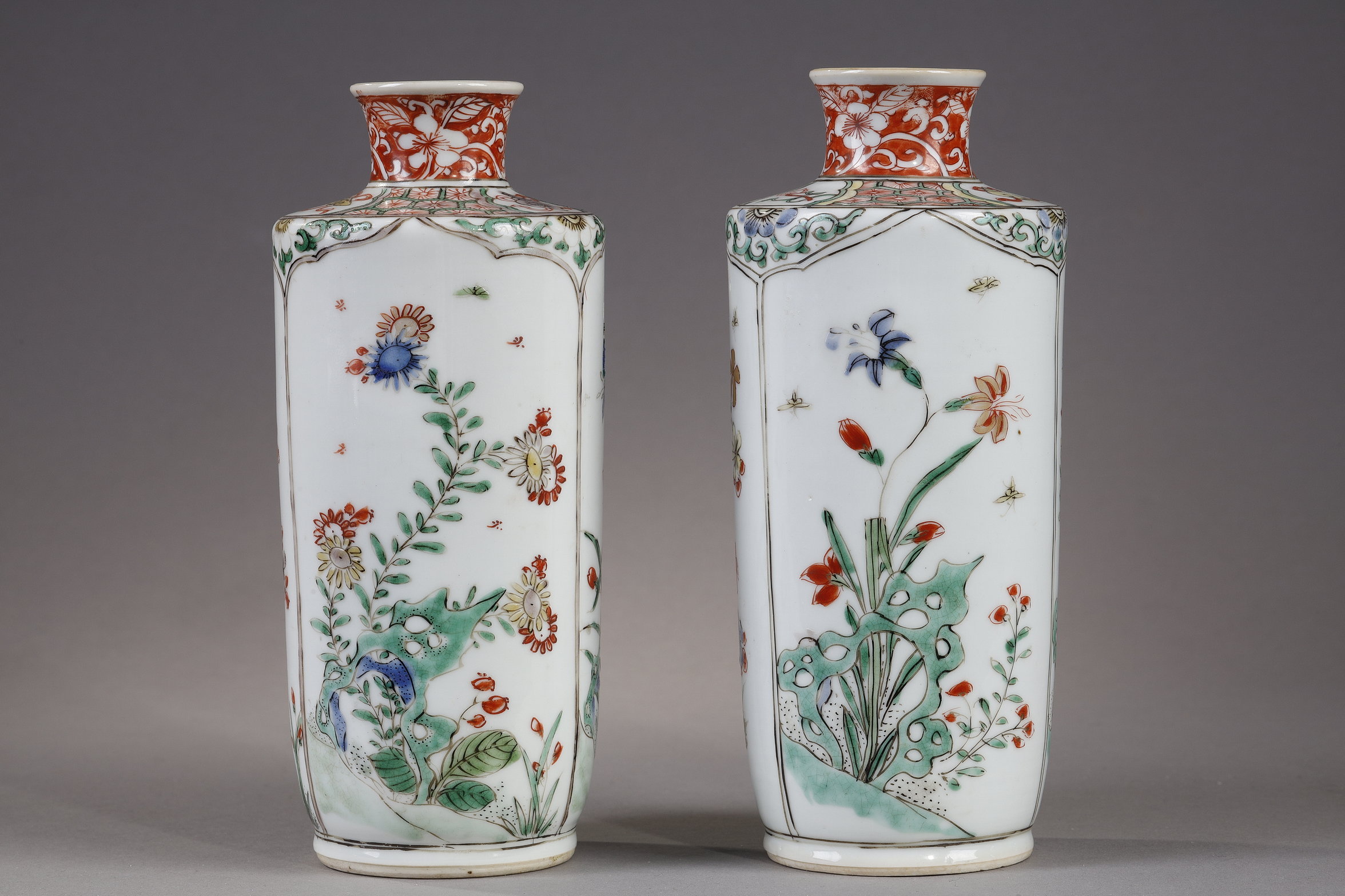 Polychrome : pair of vases "famille verte porcelain -   Kangxi period 1662/1722 -  
