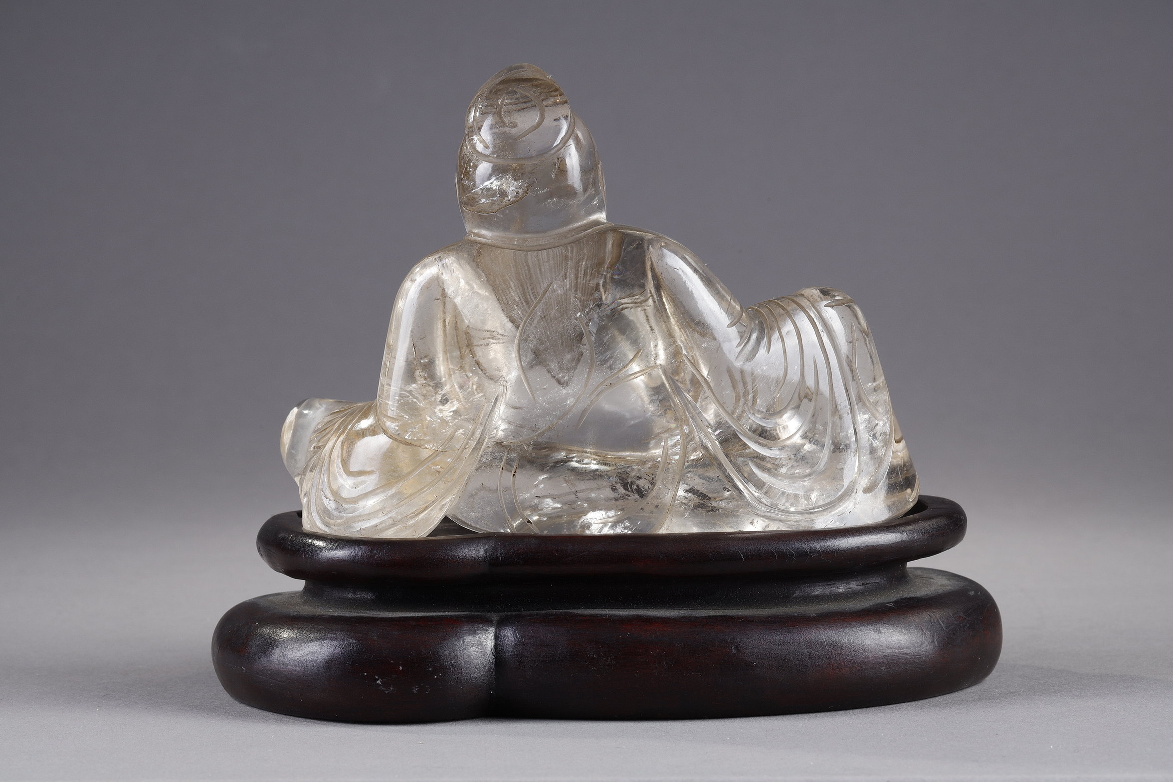 Works of Art : Rock crystal figure probably representing li taipo the famous poet who fell asleep on his jar. China 19th century 