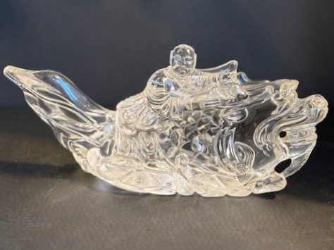 Works of Art : Mythical fish in rock crystal with a child on its back - China late 19th century