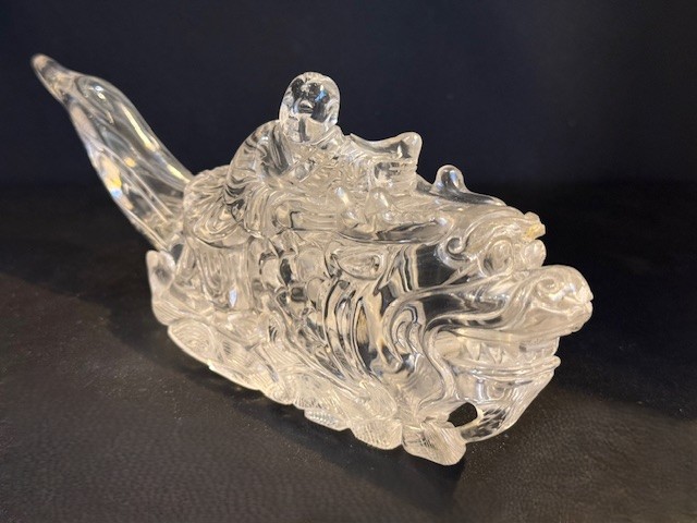 Works of Art : Mythical fish in rock crystal with a child on its back - China late 19th century