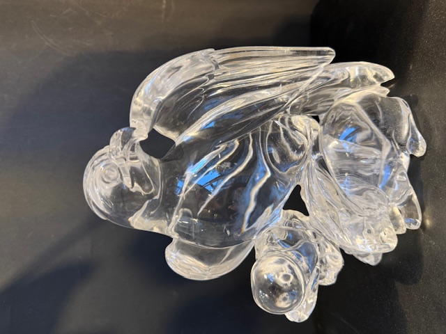 Works of Art : Rock crystal sculpture depicting a raptor flying with a rabbit China around 1900
