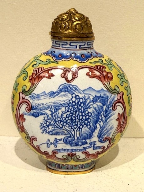 Tabatières : Flacon tabatière emaillé sur bronze - Chine 1900/1930